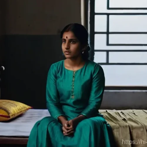 Home 23 범죄 피해자 가정 폭력 피해 신고 방법 - **Prompt:** A young woman, perhaps in her late 20s to early 30s, sitting alone on a simple cot in a ...