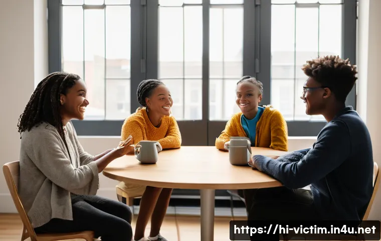 범죄 피해자 보복 피해 예방 - **Prompt:** A warm and inviting community center filled with a diverse group of adults and teenagers...