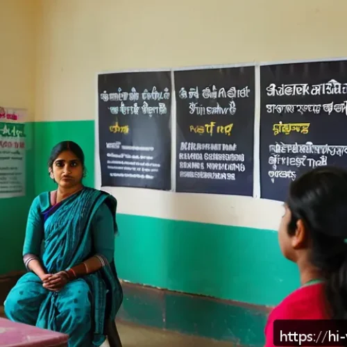 범죄 피해자 보호 프로그램 - A detailed scene showing a community center in an Indian neighborhood where diverse Hindi-speaking a...
