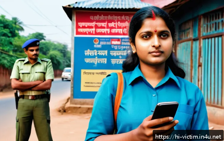 범죄 피해자 지원을 위한 법적 장치 - A confident Indian woman in casual traditional attire, holding a mobile phone and speaking on a loca...
