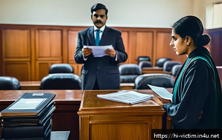 범죄 피해자 인권 보호 법안 - A dignified courtroom scene in India showing a diverse group of people: a confident female victim we...