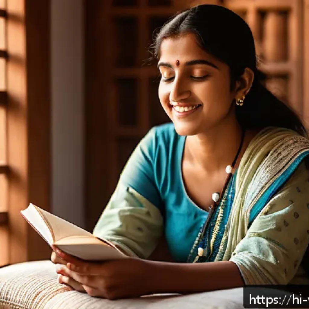 범죄 피해자 회복을 위한 심리 치료 사례 - A serene and hopeful scene of a young Indian woman sitting peacefully in a sunlit room, journaling h...